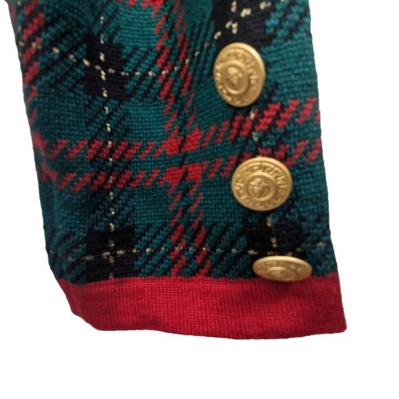 Vtg Classiques Entier Merino Wool Blend Cardigan Green Red Black Gold Button Lrg - Picture 10 of 12